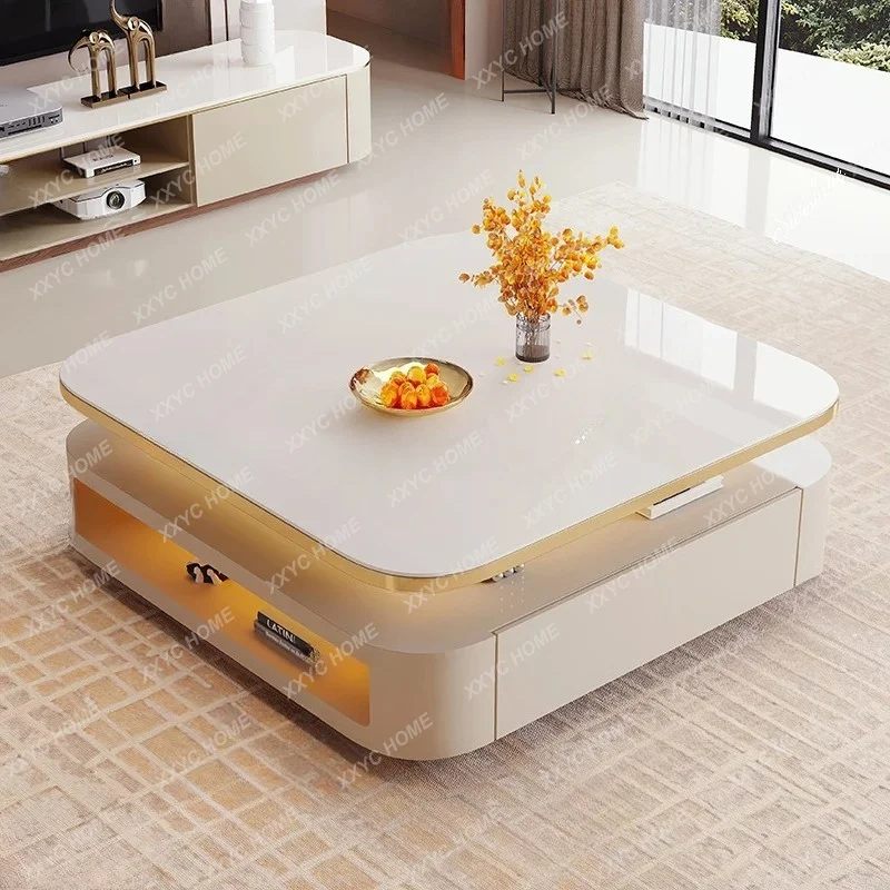 XXCreative advanced sense extended large apartment bright rock slab coffee table TV cabinet combination