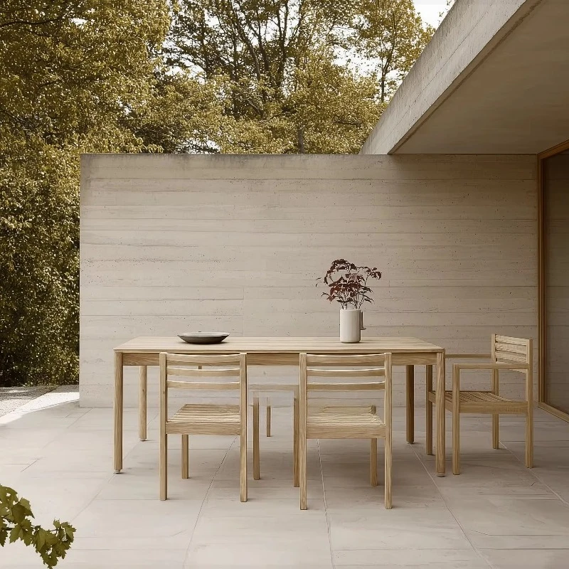 Elegant Minimalist Solid Teak Wood Outdoor Garden Dining Table for Patio Backyard Resort Furniture