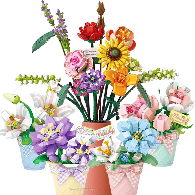 JMBricklayer Flowers Succulents Building Sets For Adults Valentines Day, 12 Pack Tiny Plants Botanical Collection Display For Room Decor, Bonsai Flowers Building Blocks Gifts For Women Valentines