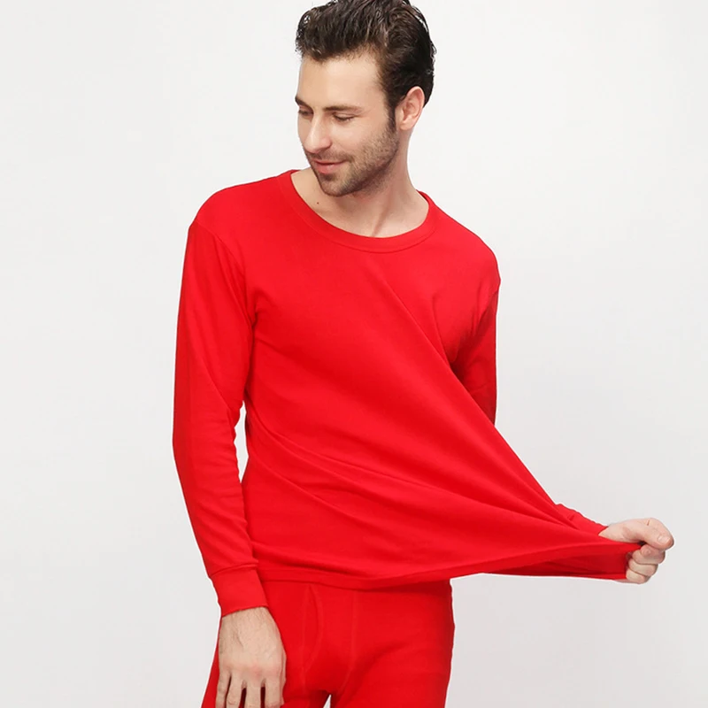 Men's Autumn and Winter Pure Cotton Base Red Long Warm Autumn Clothes Autumn Pants Couple Set Soft and Comfortable Base Coat