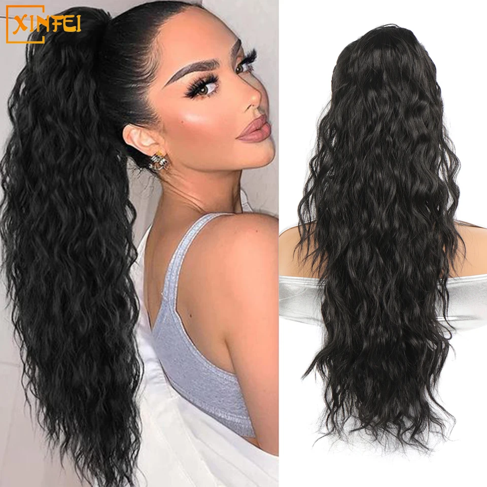 

25-inch Synthetic Ponytail Wig Female Drawstring Type Adjustable Fluffy Water Ripple Long Curly Hair Wig Ponytail