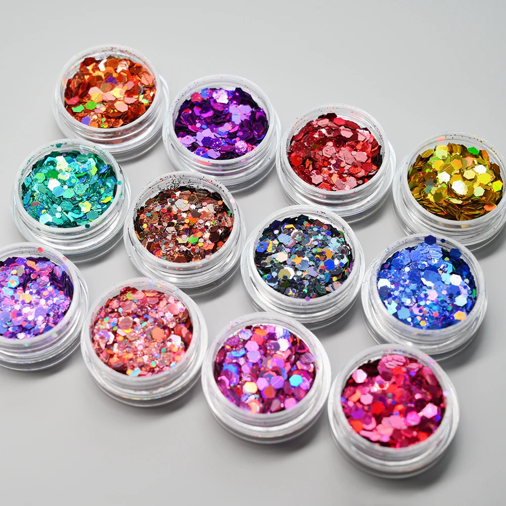 24Colors Mermaid Mixed Hexagon Iridescent Nail Glitter Holographic Colorful Sequins Sparkly Powder Chunky Flakes Nails Accessory