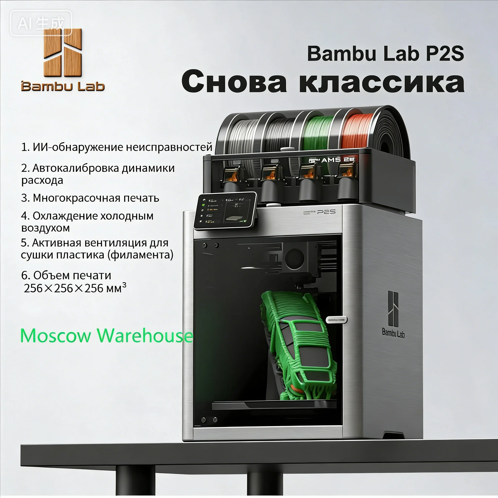 3D-принтер Bambu Lab EU, версия для ЕС, полностью автоматический, P2S Combo, с удаленным мониторингом, многоцветная печать, AMS 2 Pro, Bambulab