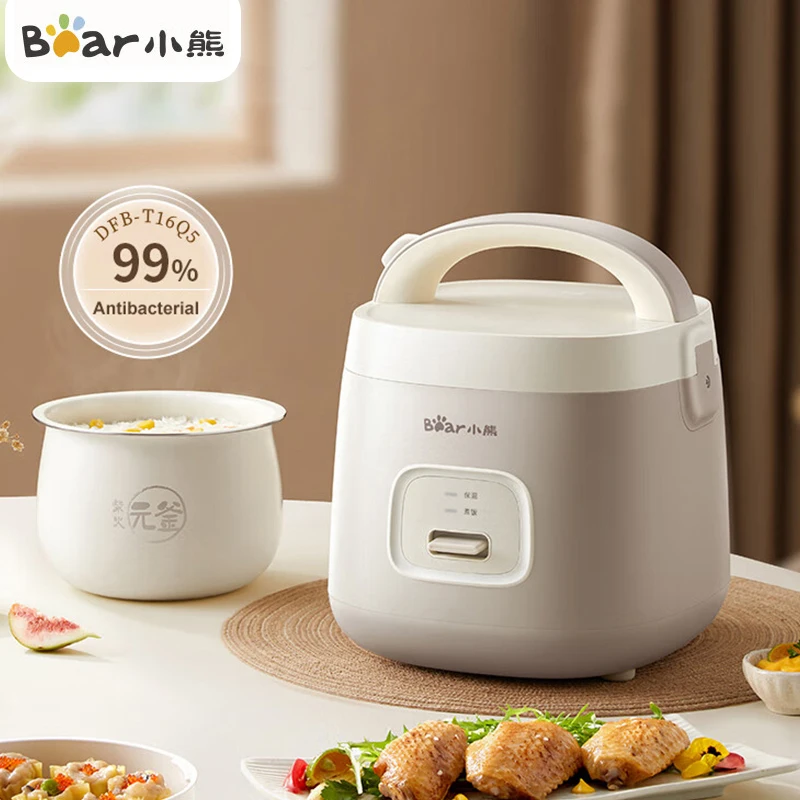 

Bear Rice Cooker 1.6L Capacity Portable Mini Electric Cooker 220V Household Kitchen Appliances Non-stick Liner For 1-3 People