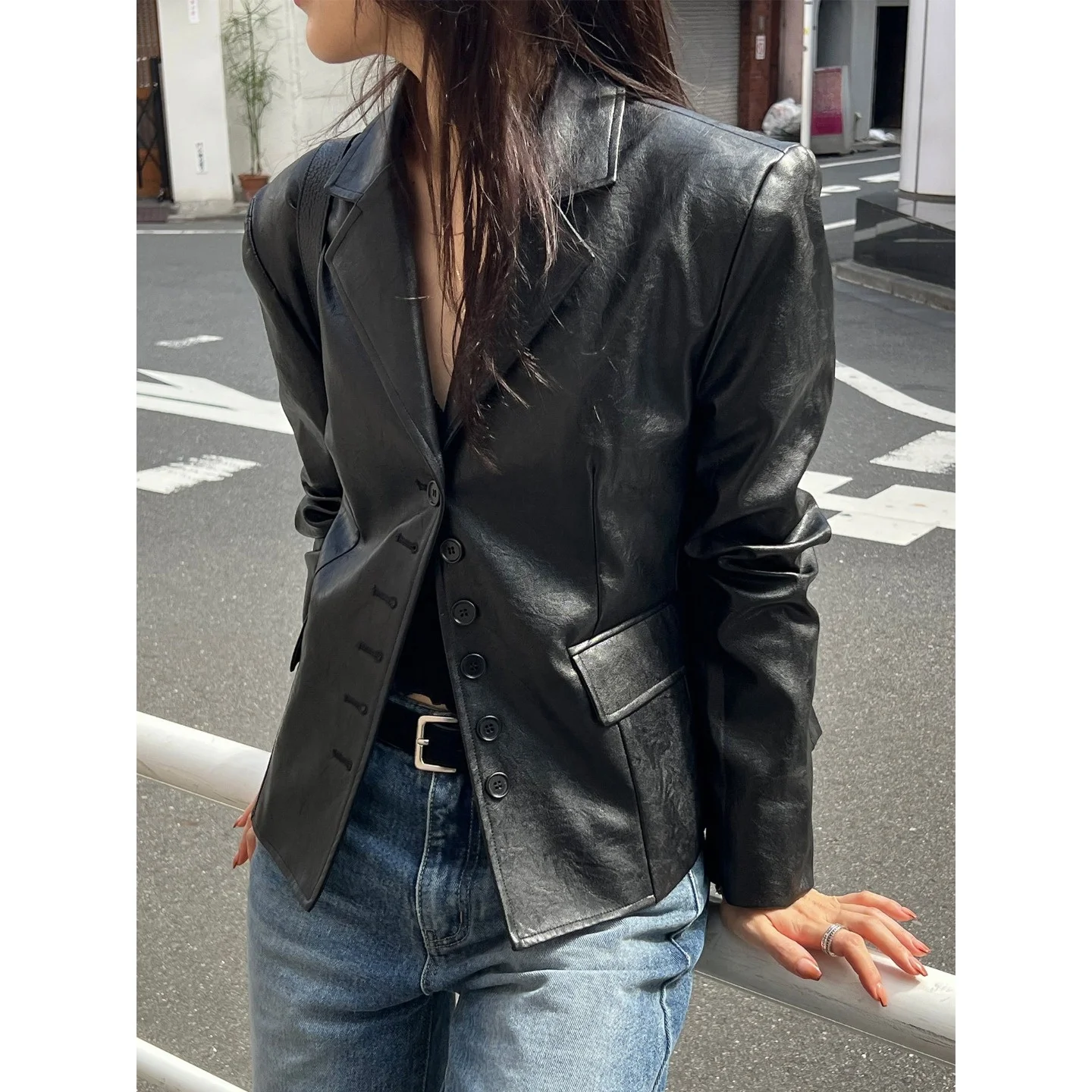 2026 New Fashionable Korean Style Women's Leather Jacket Suit Coat Small Button Notch Collar Casual Retro  Series