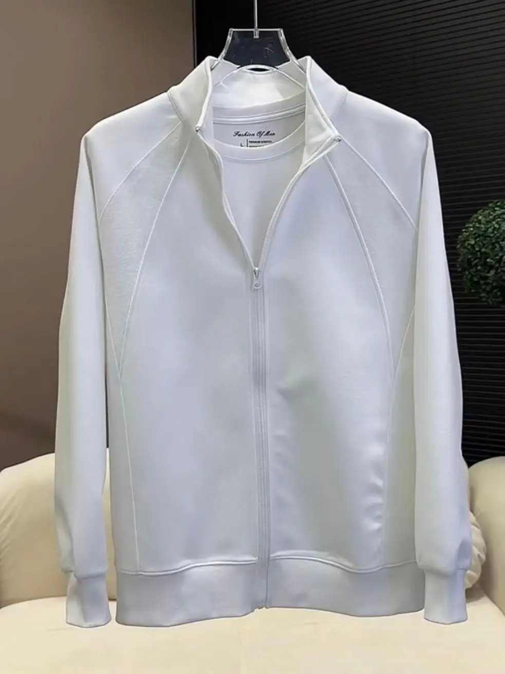 

Весенне-осенний новый мужской свитшот, джет, свободный крой, воротник-стойка, сращивание 3D пошив, чистый цвет, универсальная верхняя одежда