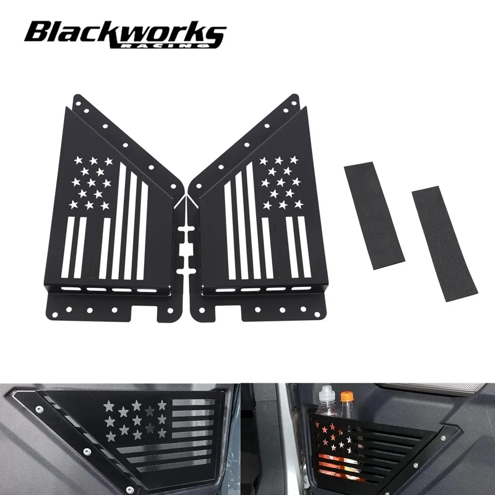 

2Pcs R&L Front Door Storage Pockets For Ford Bronco 2020-2022 2/4 Door Side Insert Organizer Box with Star Flag Steel Black