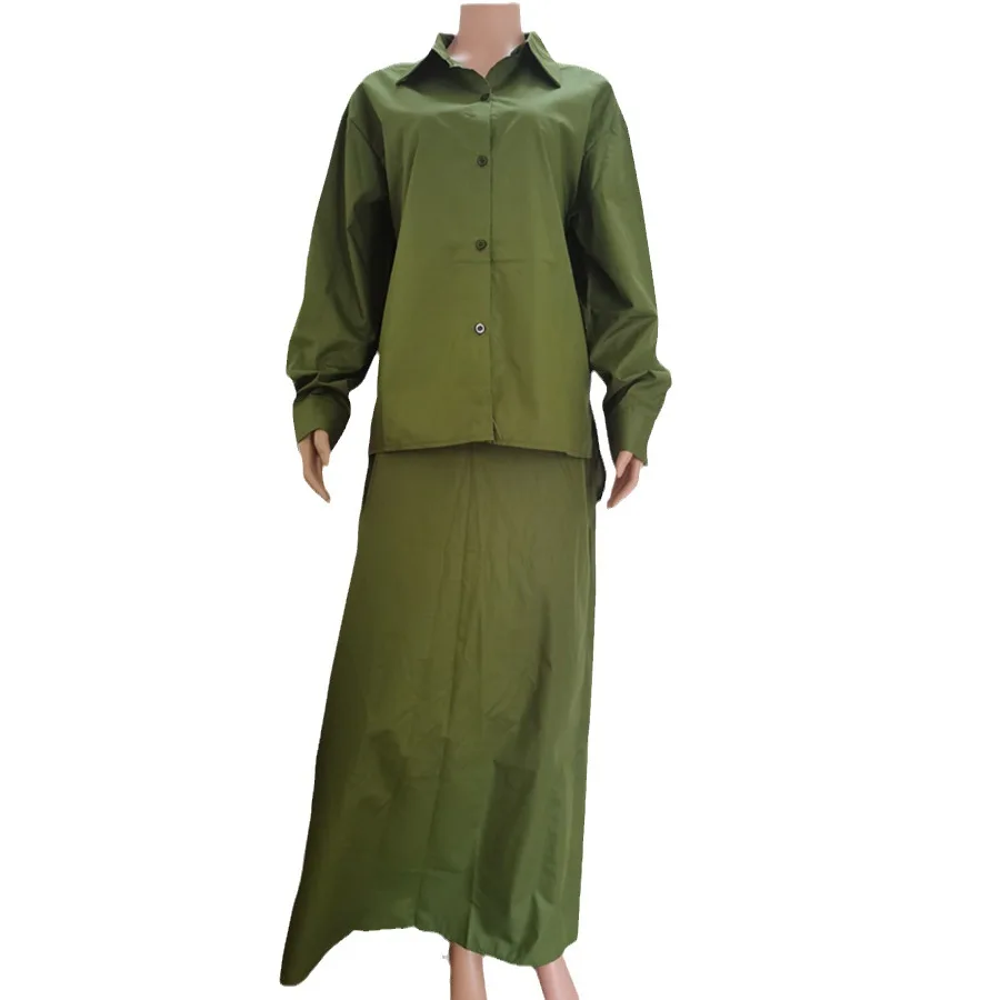 Women Eid Muslim Sets Two Pieces Solid Single Breasted Button Blouses Skirts sets Musulman Ensembles Morocco Kaftan Casual Slim