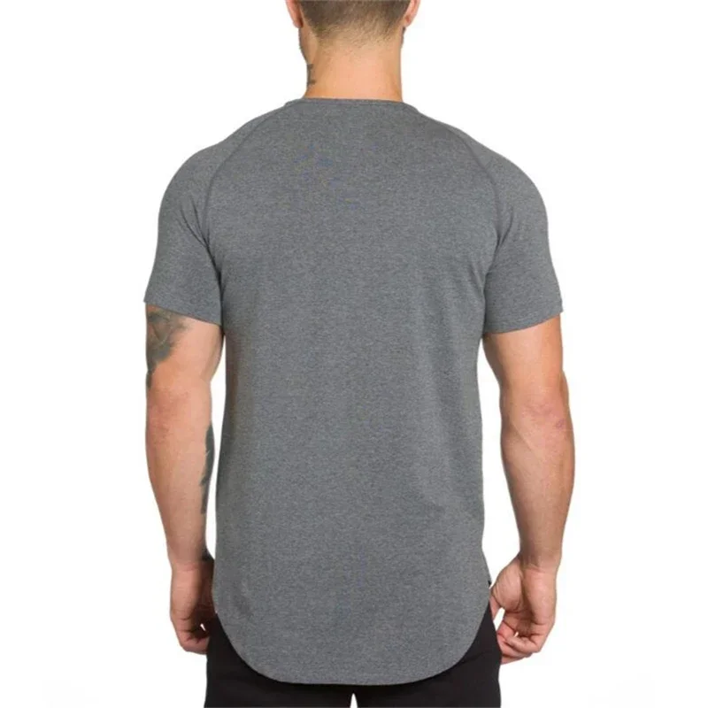 Summer Men Short Sleeve Cotton Breathable Crew Neck Gym Workout Muscle Slim Fit Fitness Bodybuilding Casual Pumping Iron -shirt
