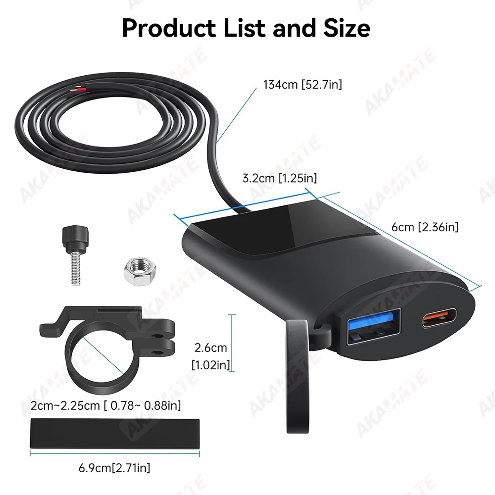 شاحن دراجة نارية QC3.0 30 واط USB نوع-C شاحن سريع مقاوم للماء المقود تصاعد قوس شاحن الهاتف 12 فولت/24 فولت دراجة نارية