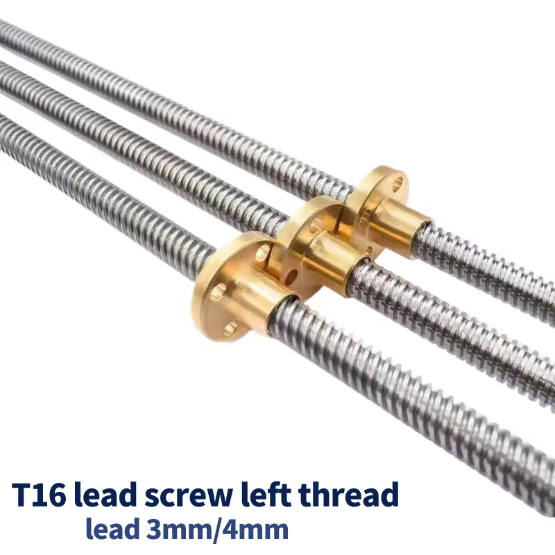 3D Printer T16 Lead screw Left-hand thread  Length 100mm 200 300 400 450 500 600mm Lead 3mm/4mm Trapezoidal Screw With Brass Nut