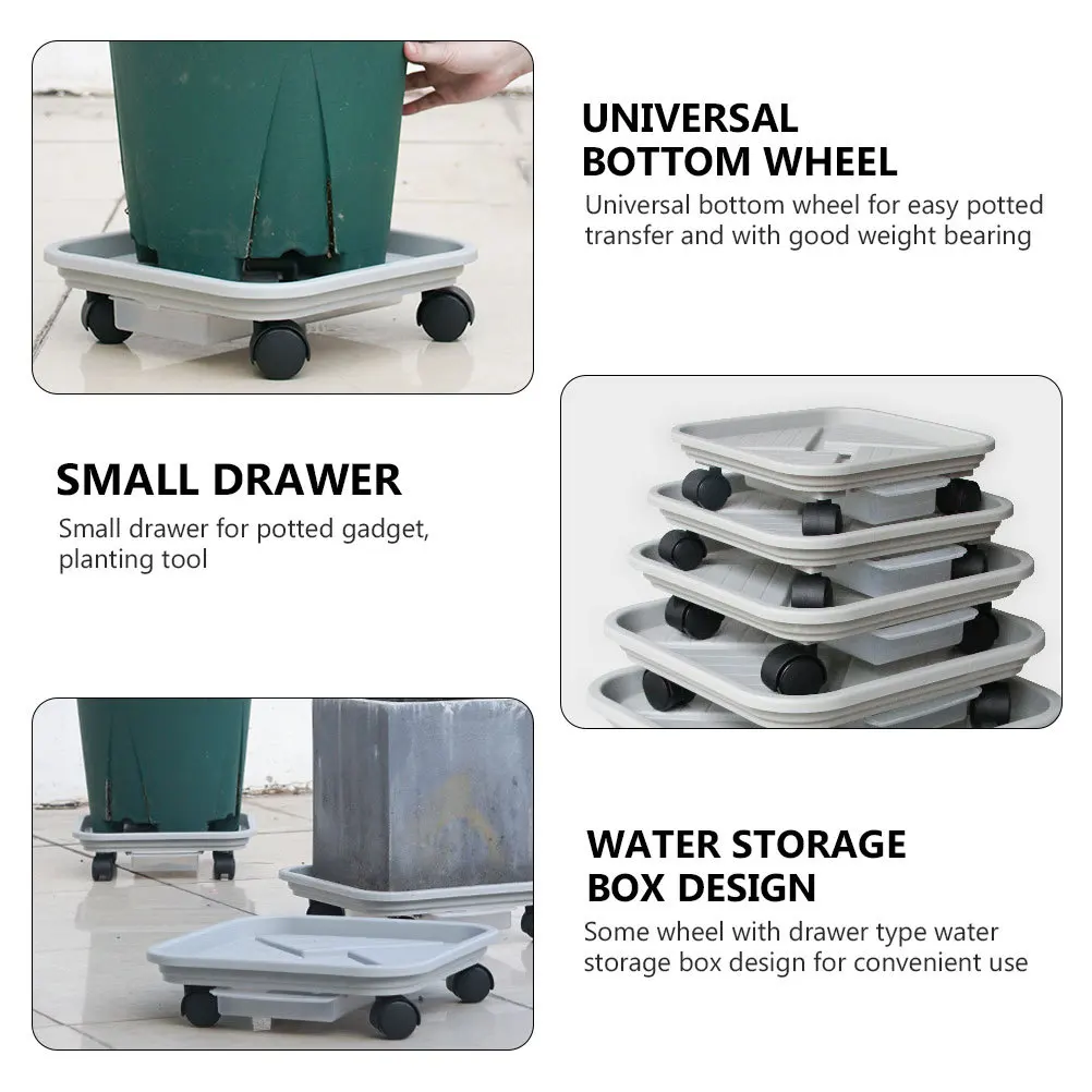 

Thickened Square Flower Pot Tray Removable Drainage Base with Universal Wheels Movable Plant Stand Storage Drawer