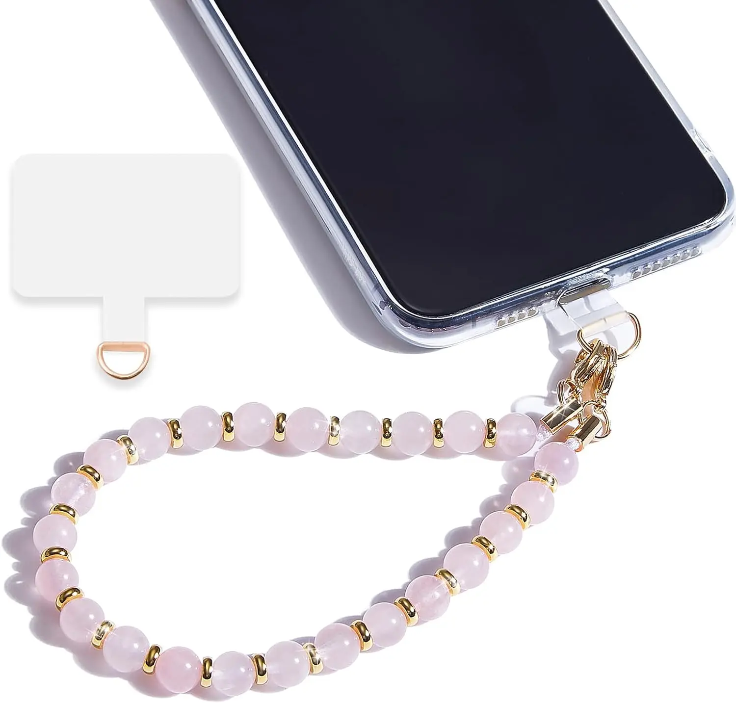

Marble Beaded Phone Wrist Strap,Detachable Phone Bracelet Strap with Tether Tab,Hands-Free Wristlet Strap (Rose Quartz)