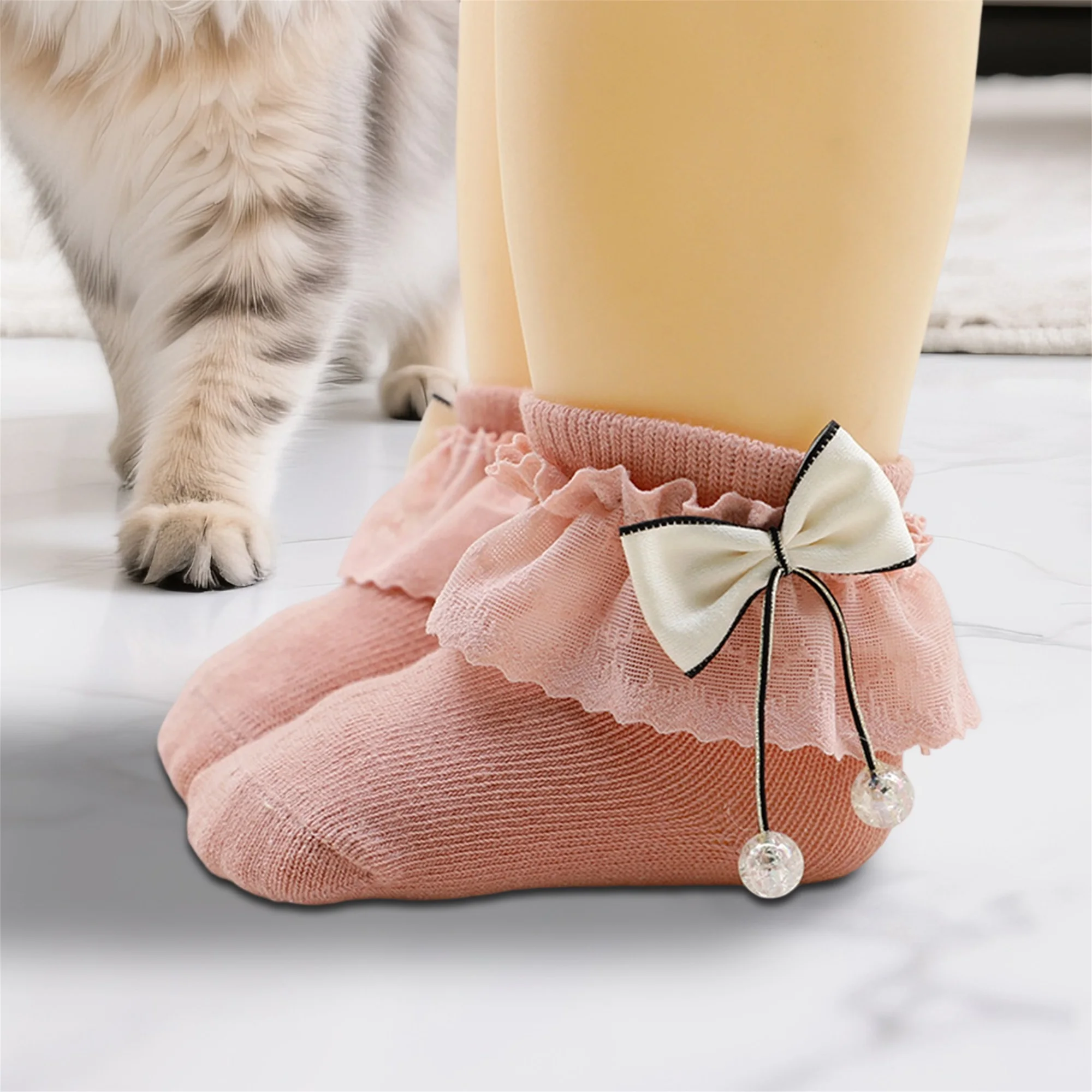 

Adorable Baby Girl Lace Ruffle Socks with Non-Slip Bottoms - Stylish Princess Style Infant Socks for Your Little One