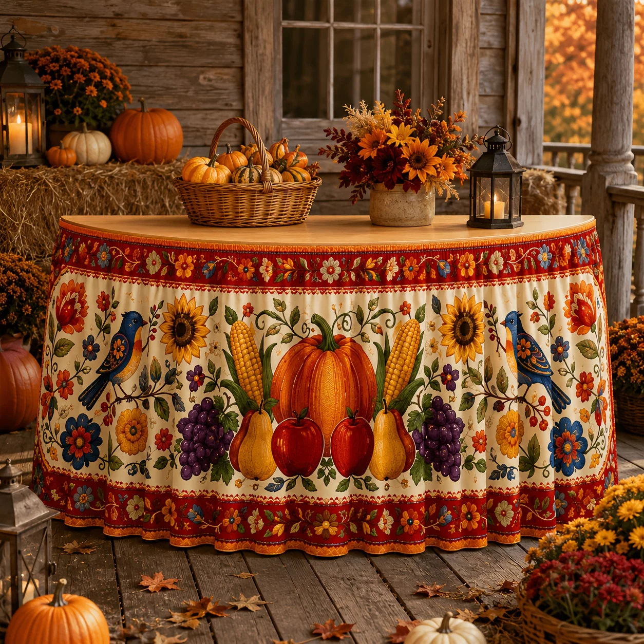 1 piece of tablecloth table skirt - polyester retro autumn harvest pumpkin fruit birdzyc