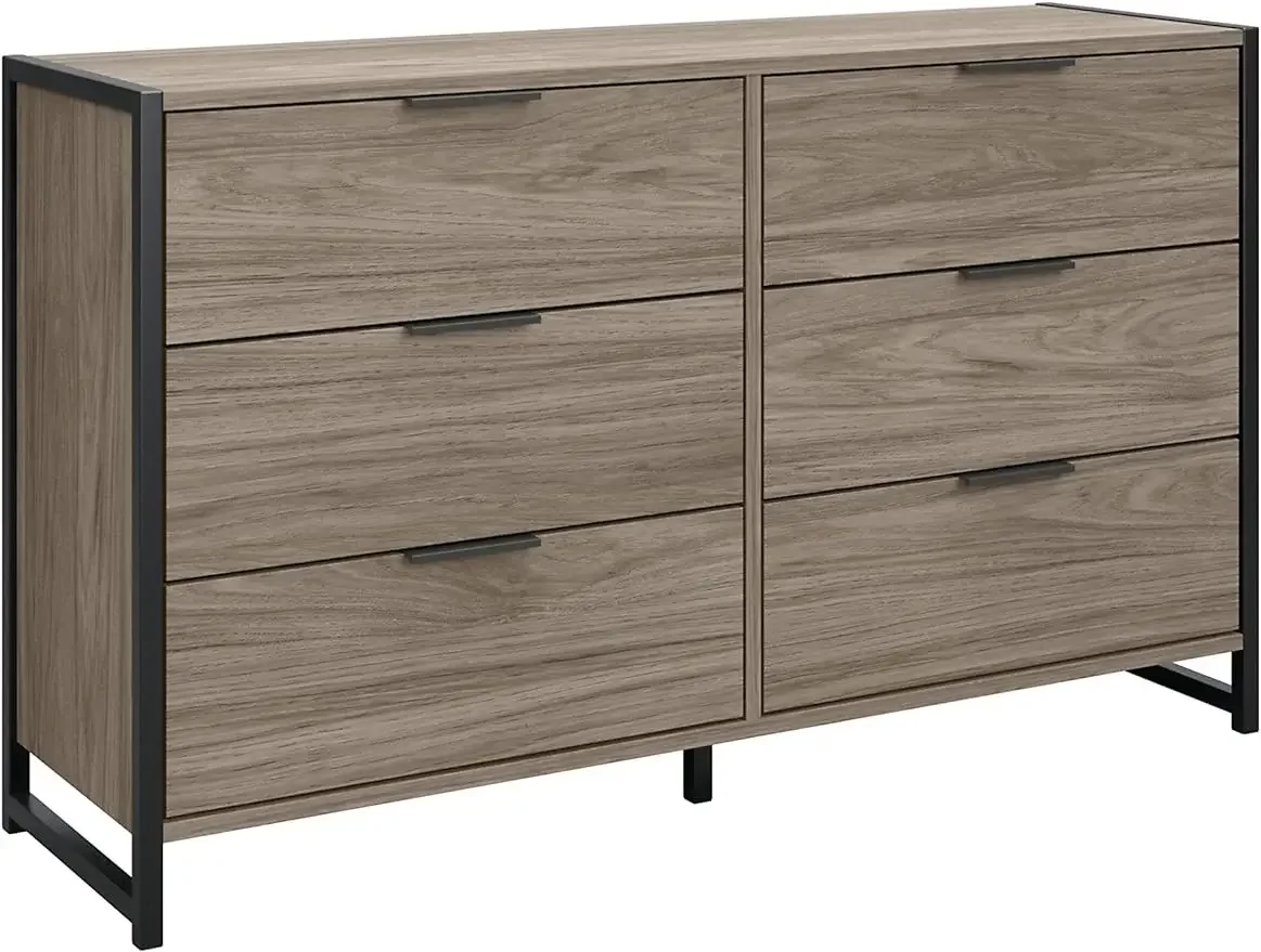 

6 Drawer Dresser, Freestanding Dresser, for Bedroom, 16.85"D x 57.13"W x 34.09"H, Modern Hickory