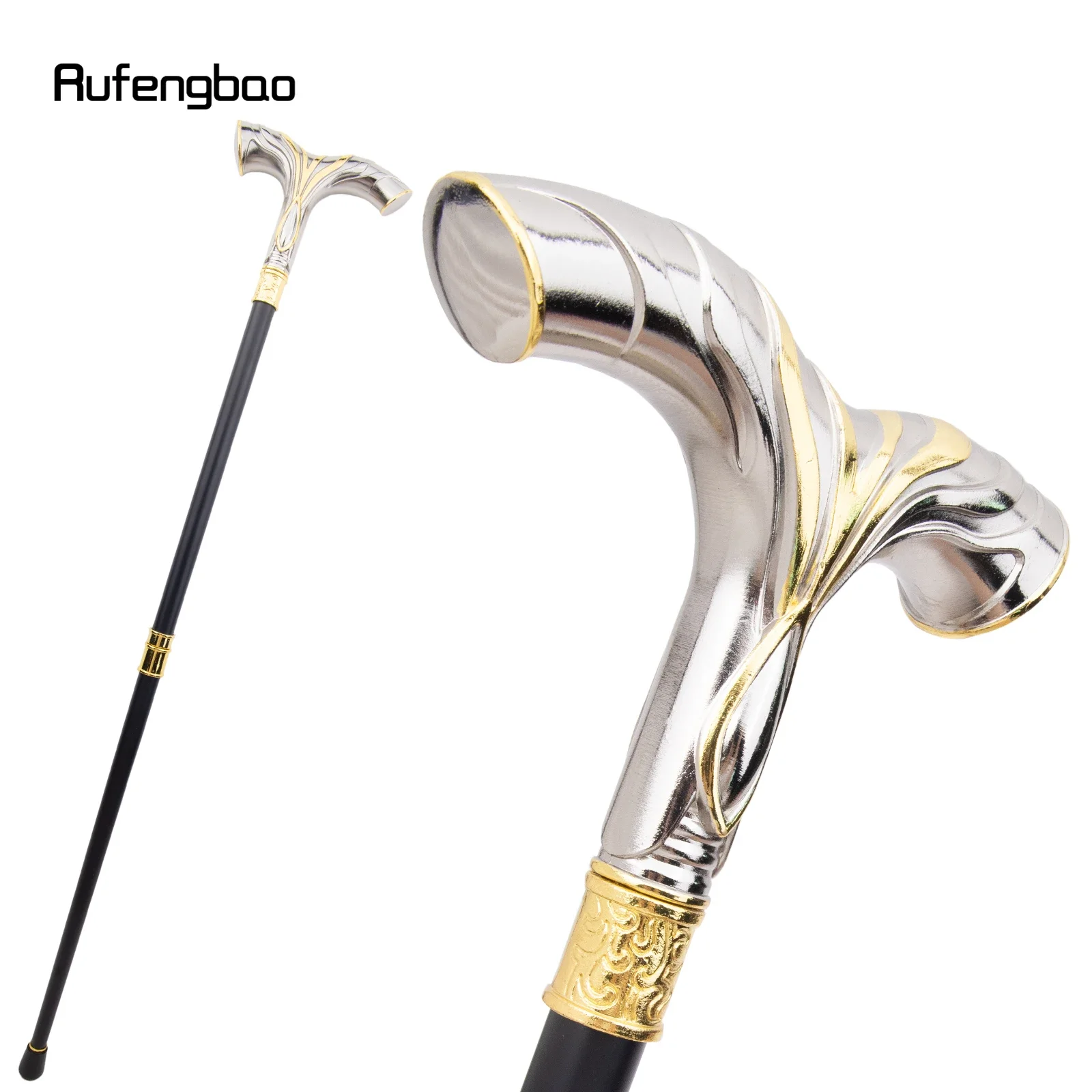 Golden White Flowing Lines Luxury Fashion Cosplay Walking Stick Party Decorative Cane Elegant Crosier Knob Walking Stick 92cm