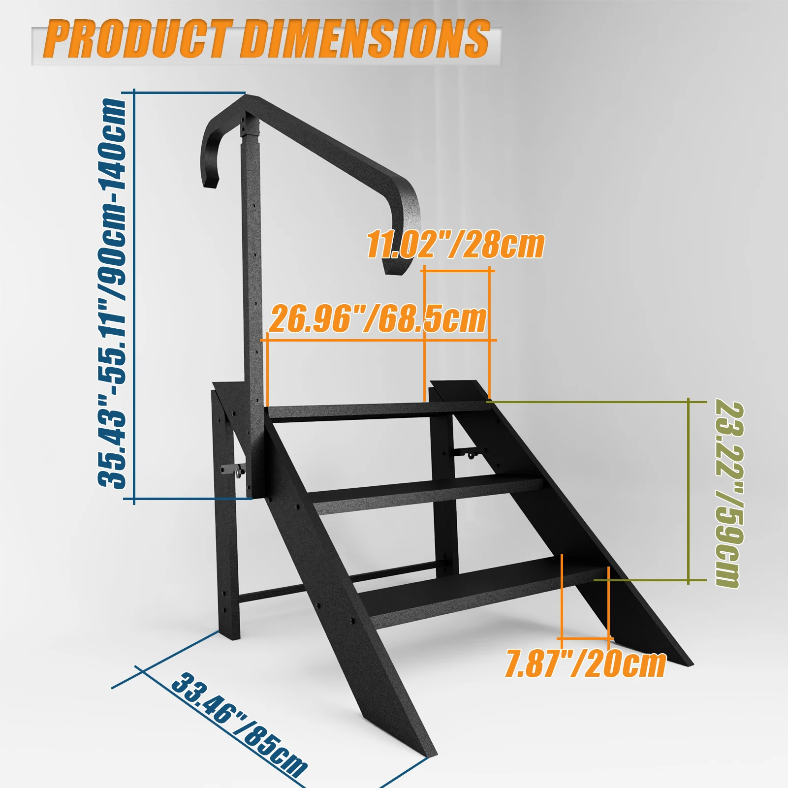 Step Stool Foldable, Step Ladder 3 Step Folding, RV Steps with Height Adjustable Handrail and Non Slip Feets, Hot Tub Steps for