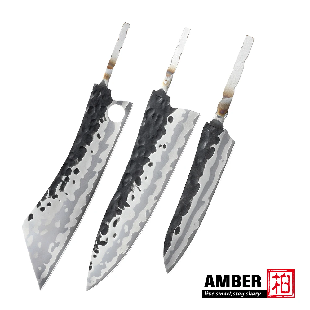 Amber 440C high carbon steel 7layers cladding steel black finish blank handle diy kitchen knife blade