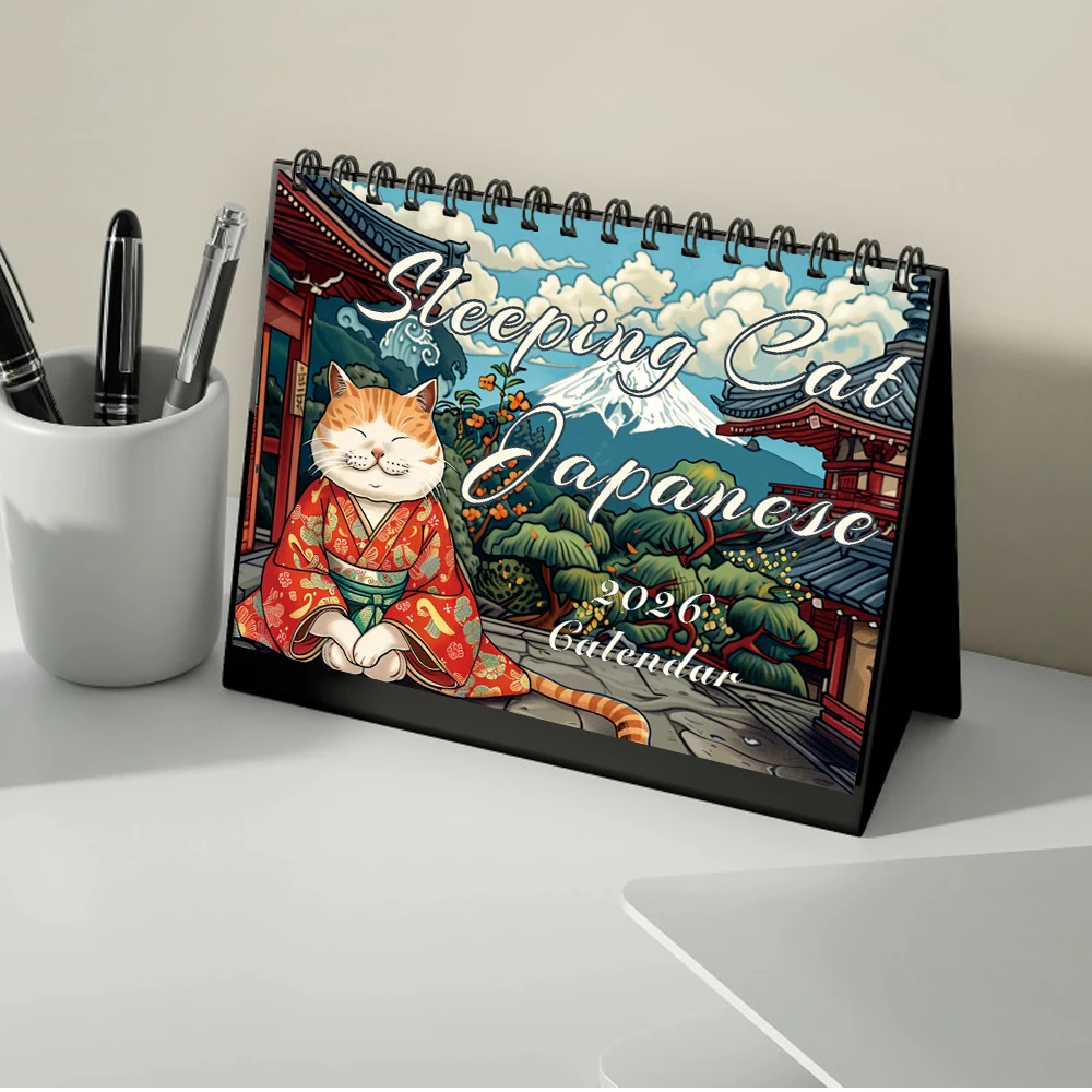 

1 шт. 2026 японский календарь на тему кота, ежемесячный график на 12 месяцев, настольный календарь, идеальный подарок на дни рождения и Рождество, Новый год