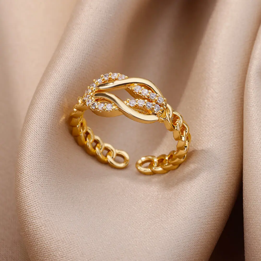 Luxus Zirkon Geometrische Ringe Für Frauen Edelstahl Gold Farbe Offenen Ring Trendy Hochzeit Party Ästhetischen Jewerly Geschenk Femme