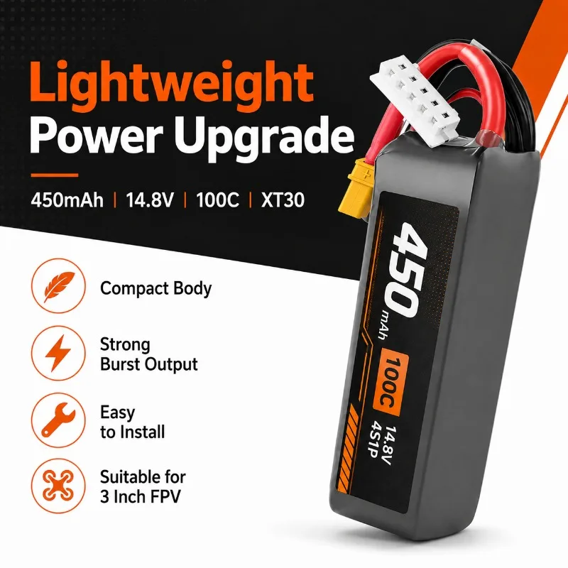 450mAh 4S 14.8V 100C XT30 FPV 3 Inch Racing Drone LiPo Replacement High Perf Battery Pro FPV Kit Drone X FPV Drone Battery Pack