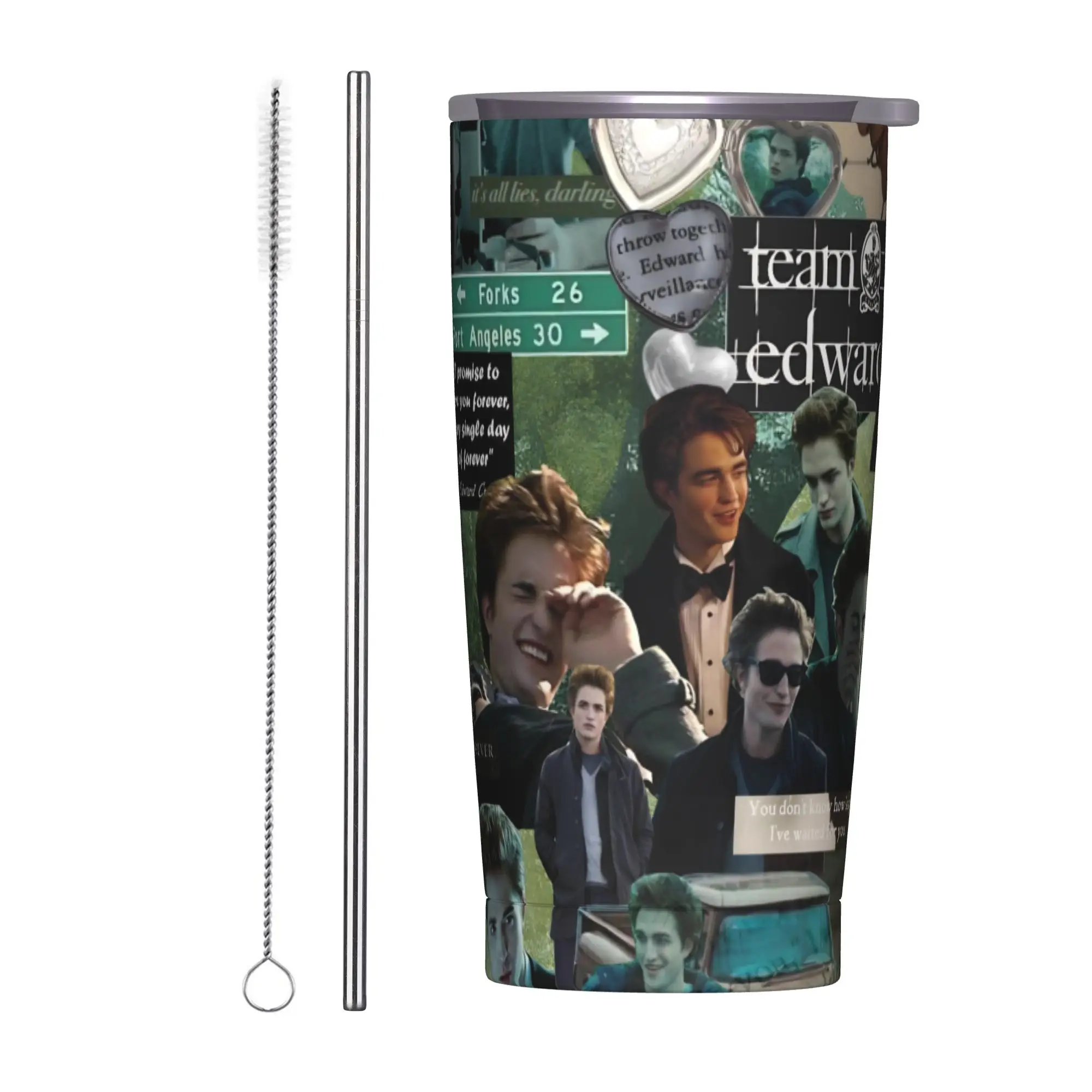 

Edwards Cullen Insulated Tumbler with Straws Vacuum Thermal Mug Outdoor Travel Car Bottle Cup 20oz