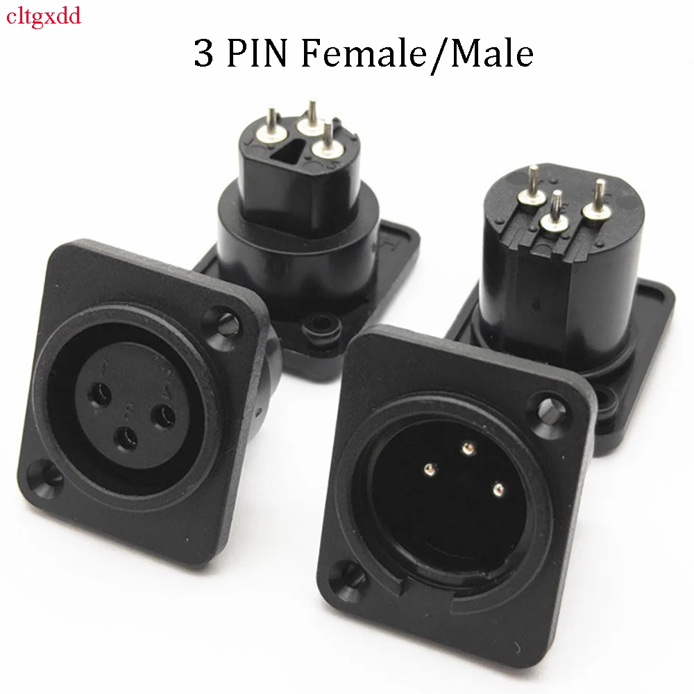 2pcs 3-pin male female internal/external direct audio XLR three core speaker socket plastic panel installation connector