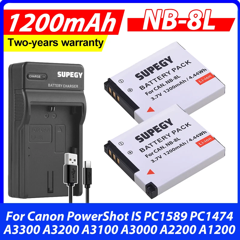 1200mAh NB 8L NB-8L NB8L Battery + Charger for Canon PowerShot IS PC1589 PC1474 A3300 A3200 A3100 A3000 A2200 A1200