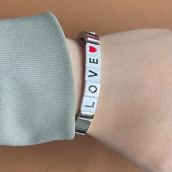 New Silver Plated Metal Beads LOVE Charm Letter Bracelet for Women Men DIY Jewelry Stretch Bracelet Valentine's Day Gift