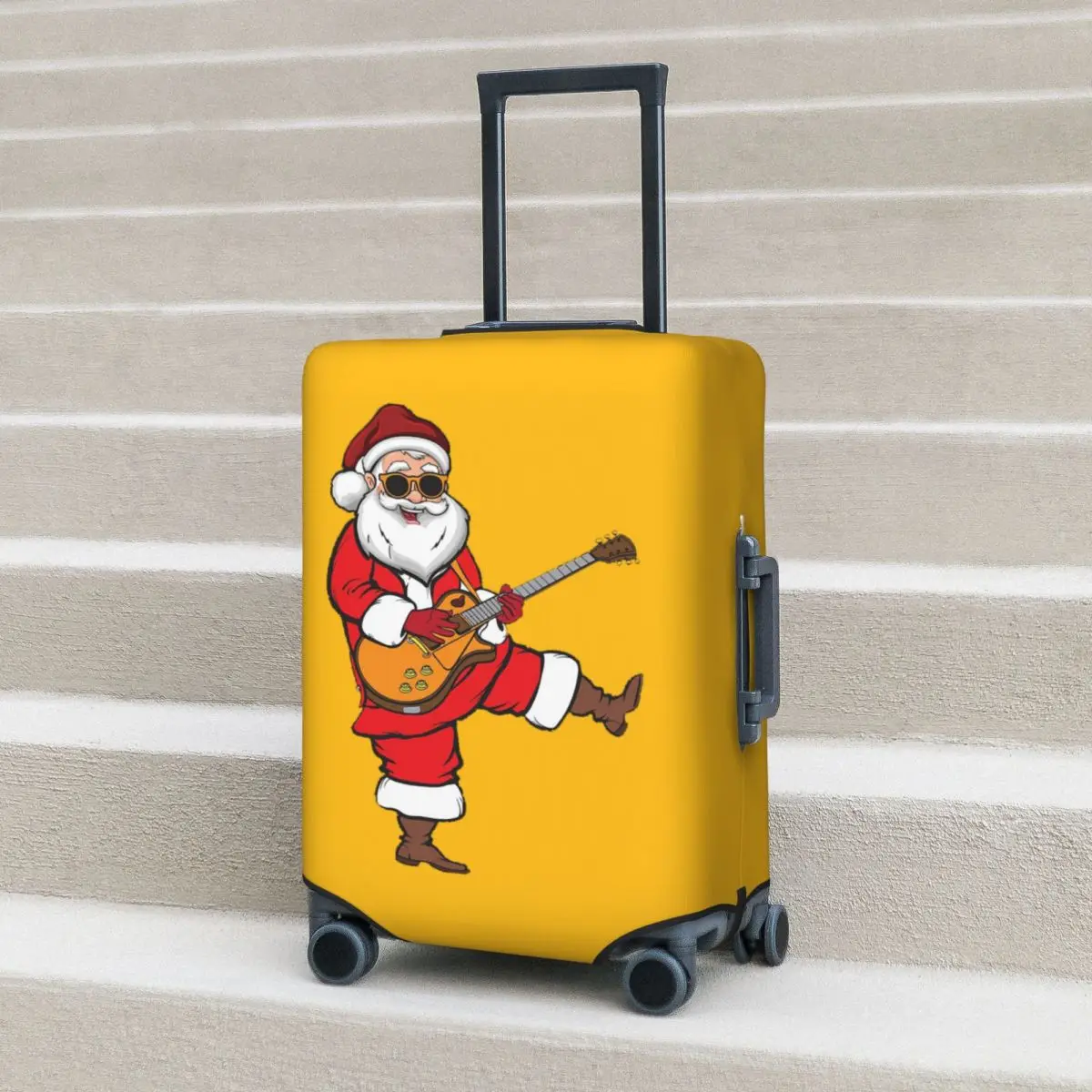 

Guitar Christmas Hard Rock Santa Claus Guitarist Suitcase Cover Protection Elastic Travel Luggage Protector Covers for 18-32Inch