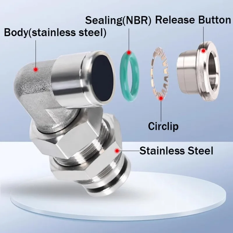 10Pcs PLM 4 6 8 10 12mm 1/8 1/4 1/2 Inch Tube 304 Stainless Steel Bulkhead Elbow 90 Degree Push To Connect Pneumatic Air Fitting