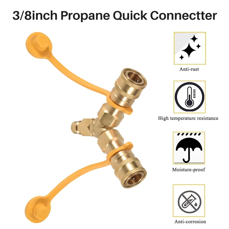 3/8 Inch Y-Splitter Natural Gas Quick Connect Adapter,Suitable For Weber Natural Gas Grill,Generator, Patio Firepit,Etc.