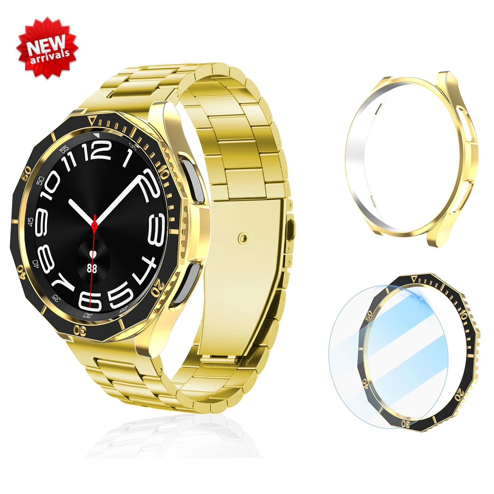 4-in-1 Modification Kit for Samsung Galaxy Watch 6 Classic 43mm 47mm Metal Stainless Steel Strap TPU Case Bezel Protective Film