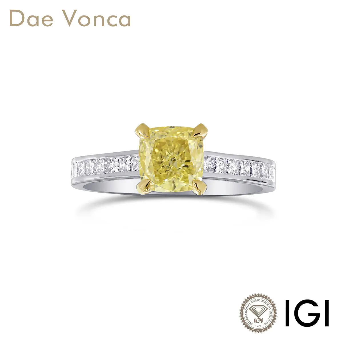 9K/14K/18K White & Yellow Gold Colored Diamond Ring Fancy Yellow Cushion Cut Lab Grown Diamond Ring For Engagement Gift