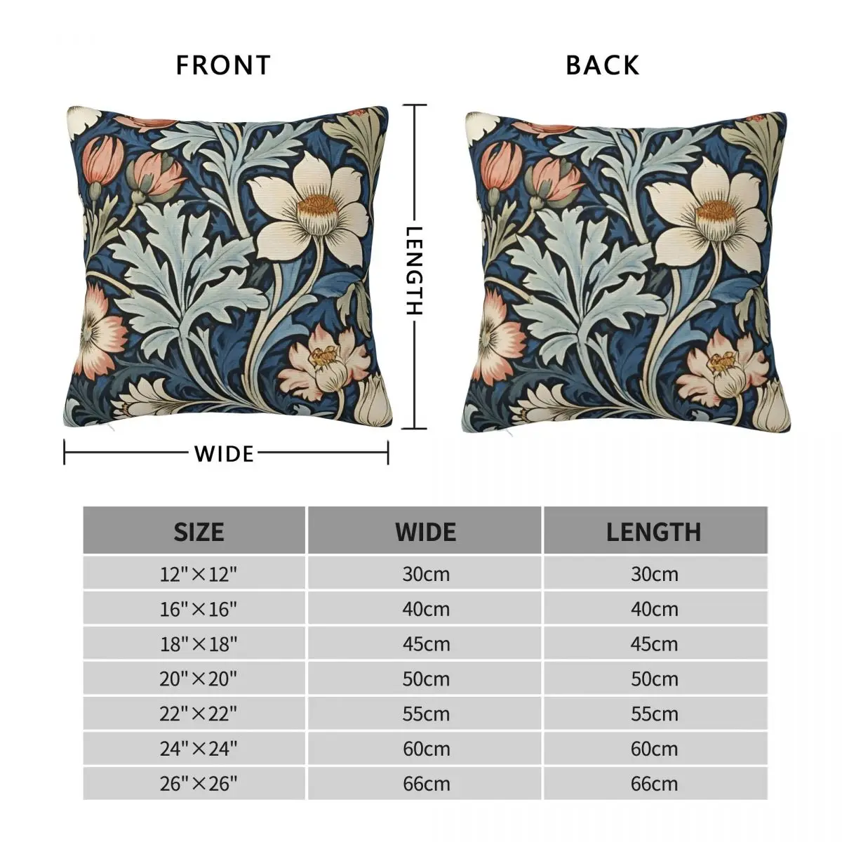 Framed William Morris Botanical Bliss Square Pillowcase Pillow Cover Cushion Decor Comfort Throw Pillow for Home Living Room