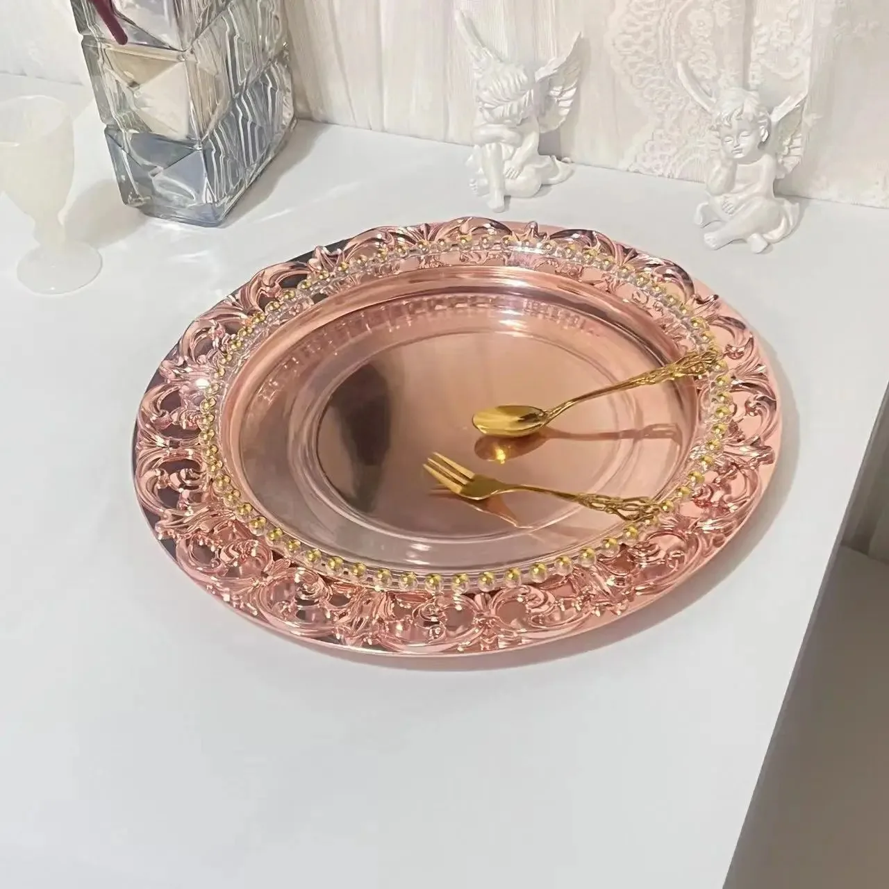 Rose Gold Charge Plate for Wedding Centerpieces, Event Party Decoration, Tableware Tray, Show Salver, 13 in, 100 PCs