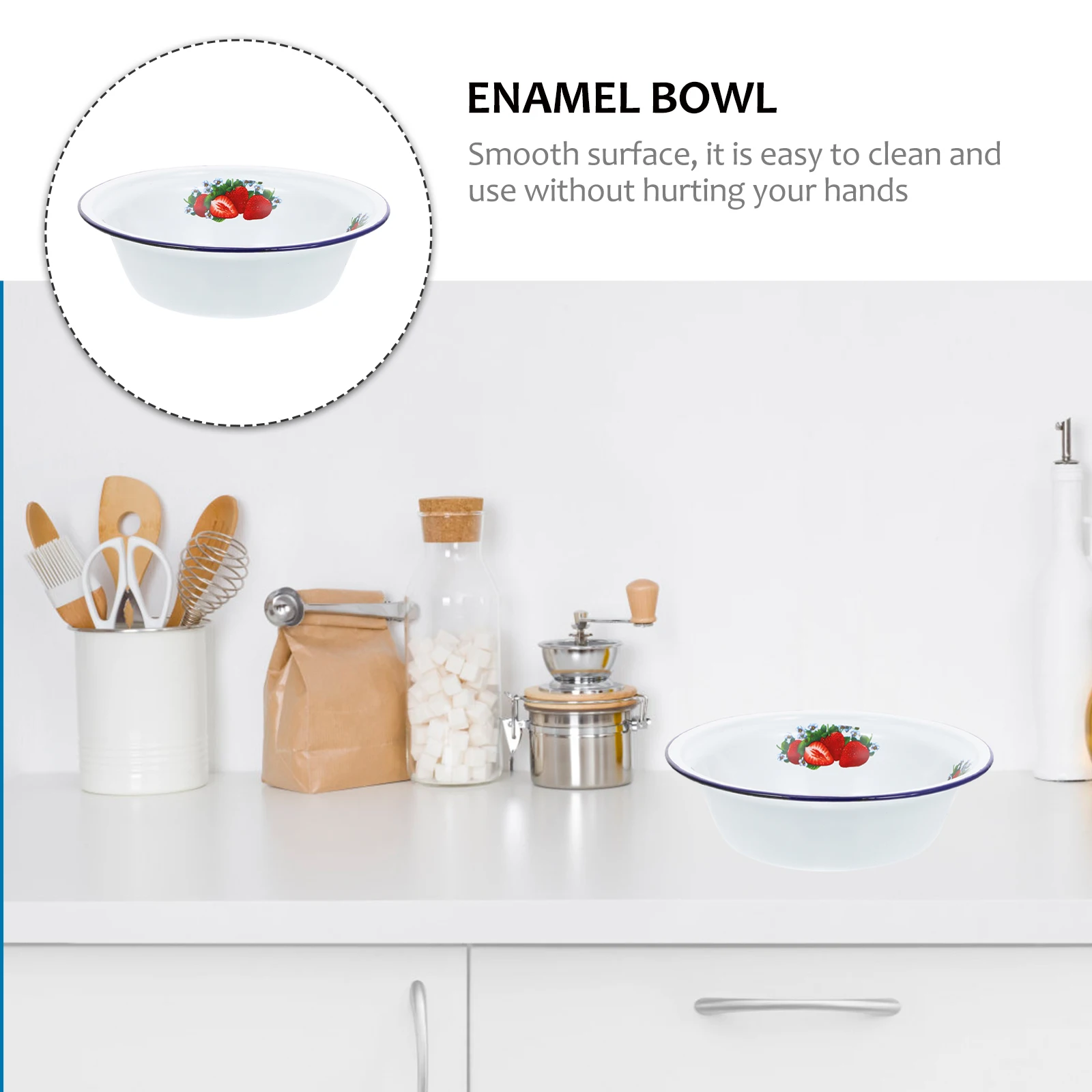 

1pc Retro Enamel Soup Bowl Large Capacity Food Storage Dish Pan Porcelain Ramen Pot Appetizer Serving Tray Mixing Ceramic of Age
