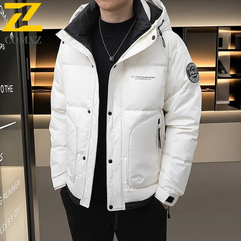 COMXZ Winter Men's Casual Jacket Fashion Thickened Warm Detachable Hooded Parka 2025 Outdoor Ski Windproof Padding Puffer Coat