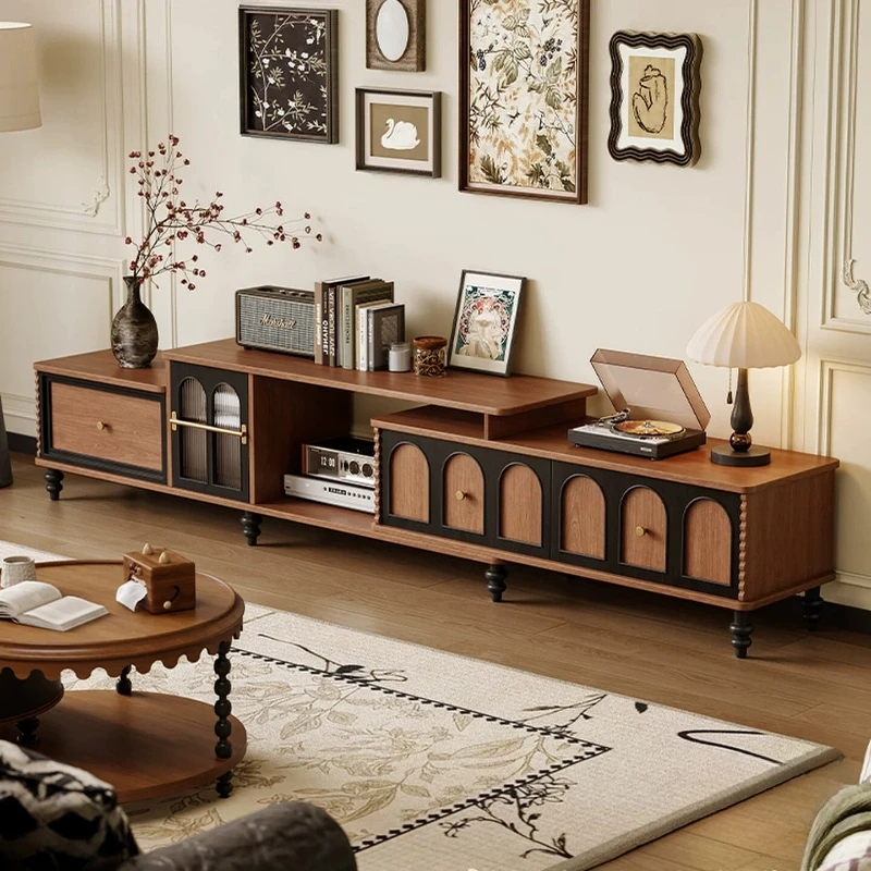 Glas-Holz-TV-Ständer, platzsparend, Retro-Schubladen, TV-Tisch, Pflanzenständer, günstige Möbel im Angebot, Wohnaccessoires