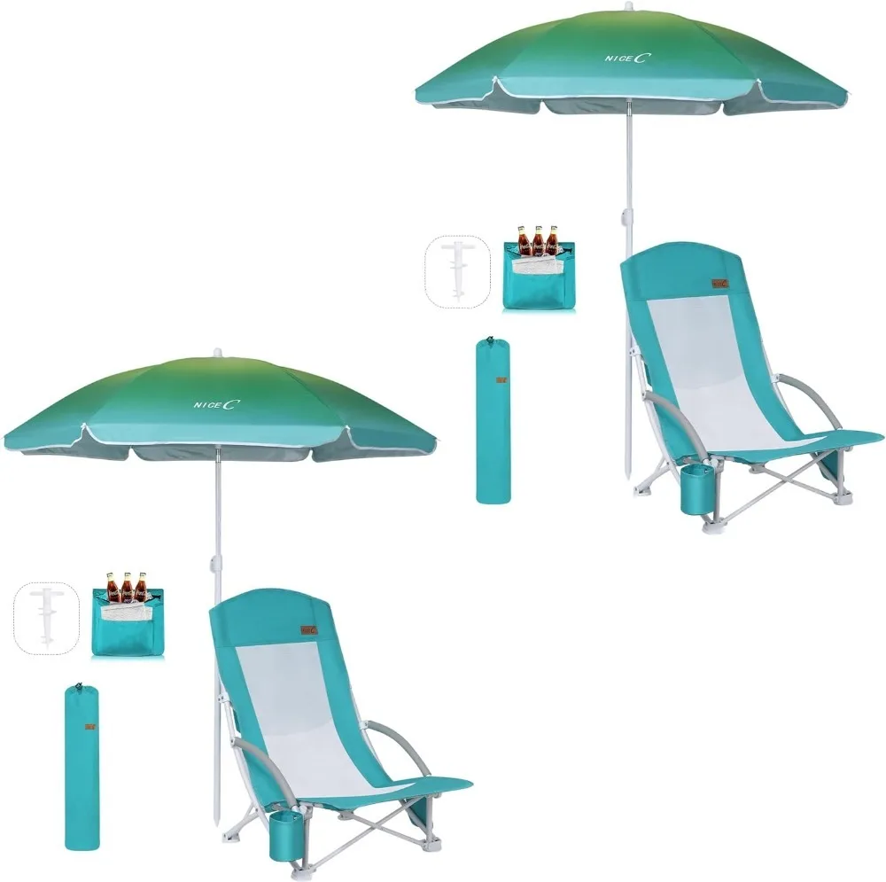 

Nice C Beach Chair, Beach Chairs for Adults with Umbrella and Cooler, High Back, Cup Holder & Carry Bag & Heavy Duty Compact