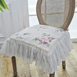 Pure Cotton Chair Cushion Korean Pastoral Rose Ruffled Seat Cushion Removable and Washable Chair Cushion Thickened Home Decor