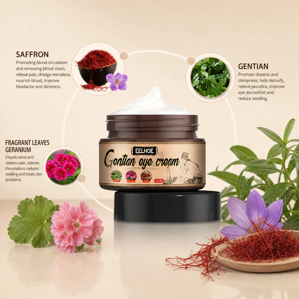 Gentian Eye Cream Saffron Geranium Extract Reduce Puffiness Dark Circles Moisturizing Soothing Anti‑Aging Eye Care Cream