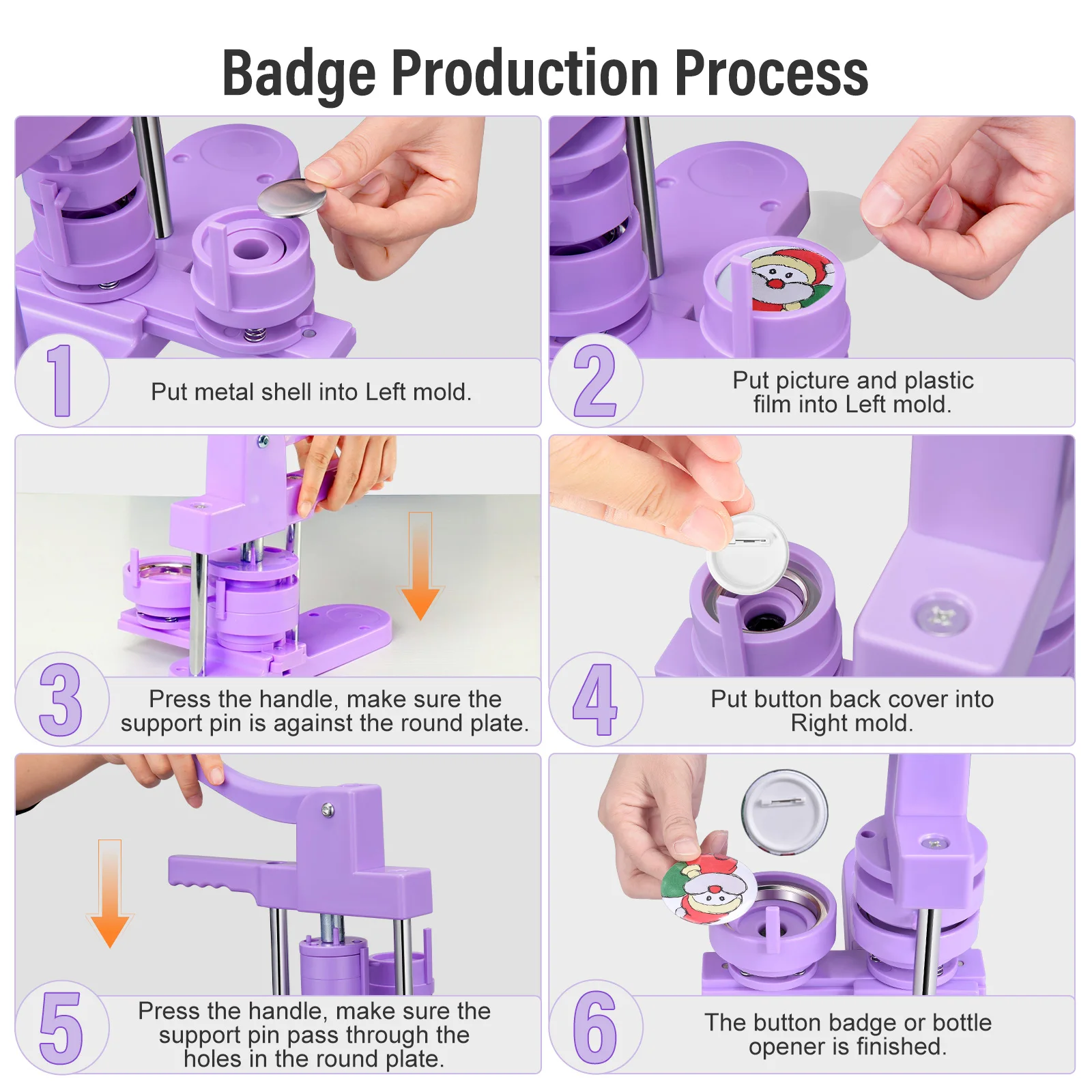 For Beginner Purple Button Badge Maker Machine 25/32/58mm Button Pin Press Machine With Parts Supplies Birthday Christmas Gift
