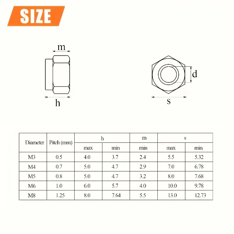 230pcs Stainless Steel Lock Nut Set Nylon Inserts Hex Nuts M3 M4 M5 M6 M8 Hexagon Self-locking Nylock Nut Locknuts