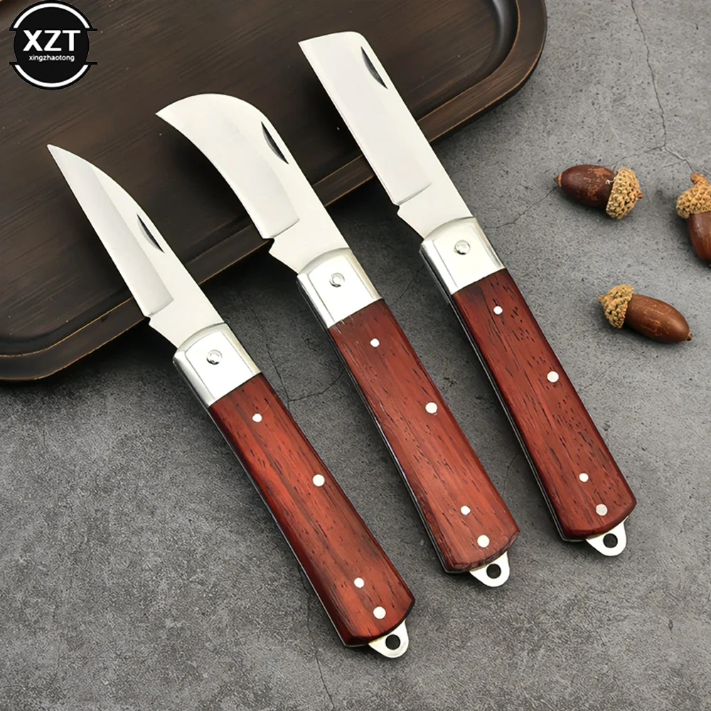 Stainless Steel Mushroom Knife Wallpaper Rosewood Handle Sickle Pocket Folding Knife Electrician Knife Camping Survival Tools