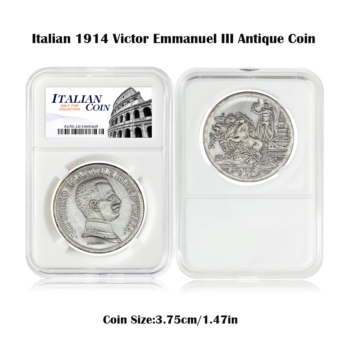 Italiano 1914 5 lira réplica caixa moeda rei vittorio emanuele iii quatro-cavalos carruagem série moeda medalha comemorativa colecionável