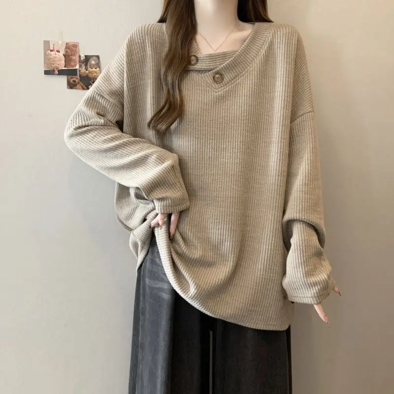 Pit Strip Long-sleeved Bottoming Shirt T-shirt New Loose and Thin Medium and Long Tops for Women