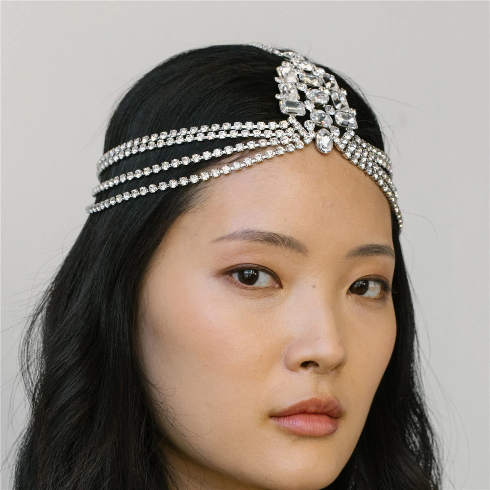 2022 New Fashion Rhinestone Wedding Forehead Headband Women Headdresses Gift Water Drop Crystal Head Tiara Bridal Headpiece