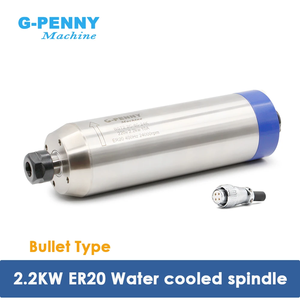 EU/RU Sending! G-Penny 2.2kw Bullet Water Cooled Spindle ER20 Run out Off 0.01mm 220v Ceramic Ball Bearings Stone/Aluminum/Wood